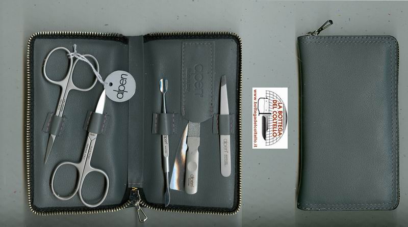 Alpen Set per manicure pelle grigia zip